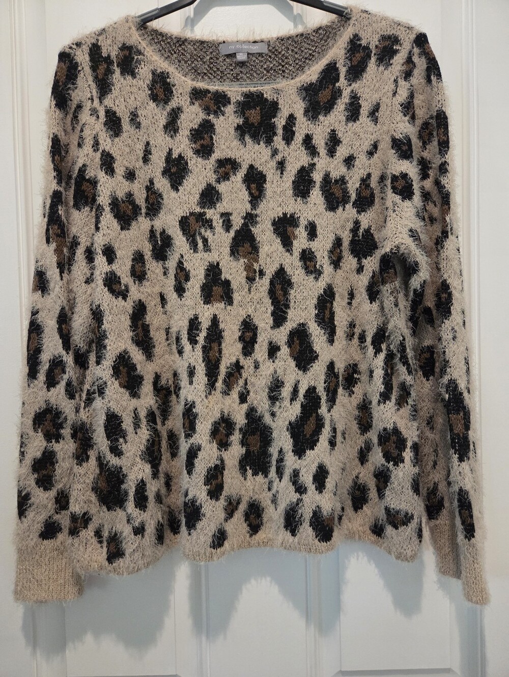 NY Collection Leopard Fuzzy Pullover Sweater Women's XL